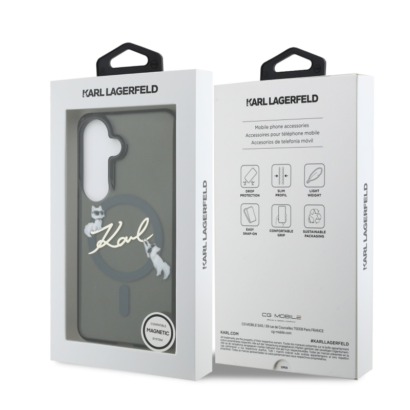 Karl Lagerfeld IML Choupette Karl Script Logo Magnetický zadný kryt pre Samsung Galaxy S26 Black