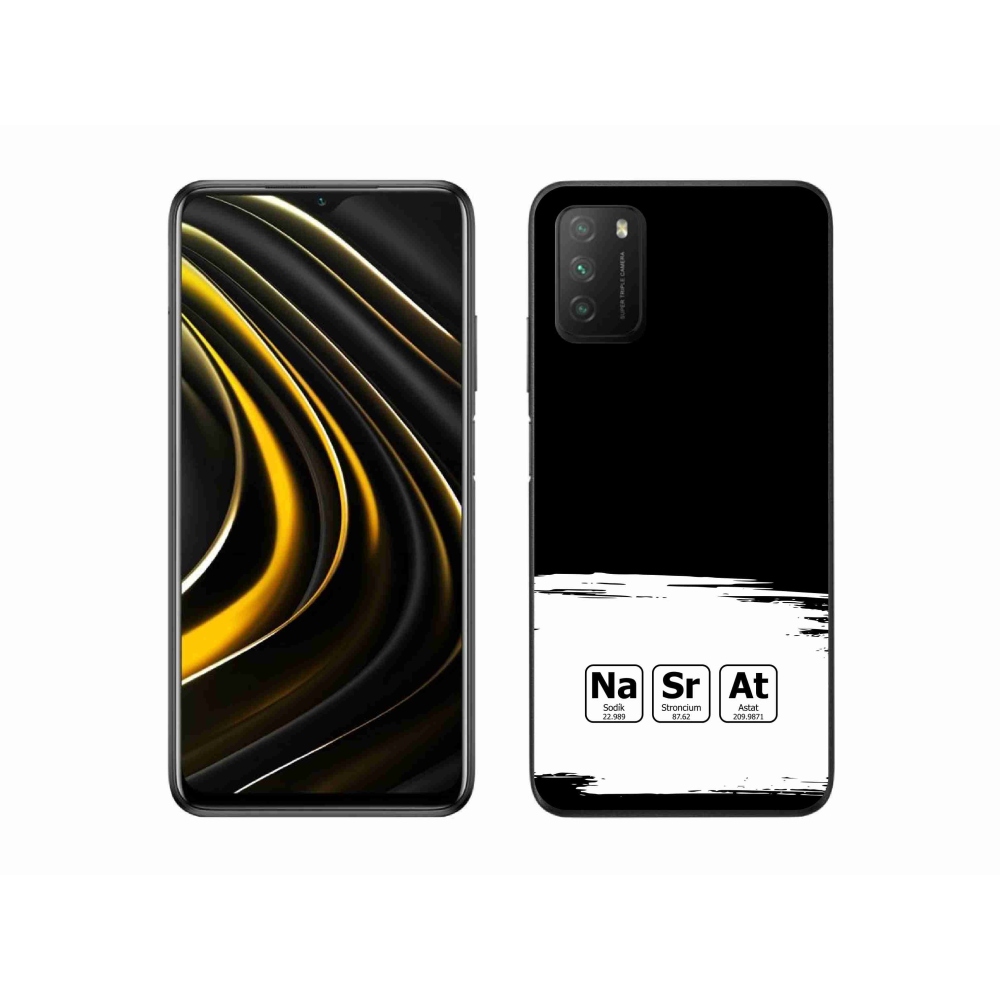 Gélový kryt mmCase na Xiaomi Poco M3 - chemické prvky bieločierne pozadie