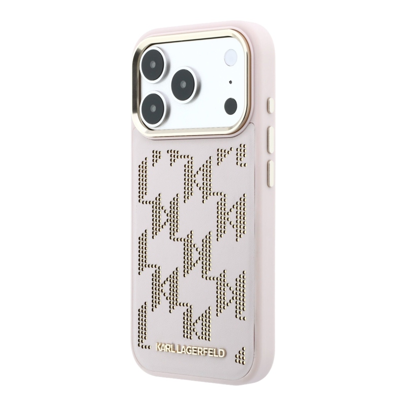 Karl Lagerfeld PU perforovaný obal s monogramom a MagSafe pre iPhone 17 Pro, ružový