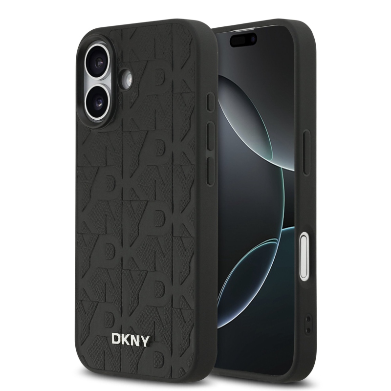 DKNY PU kožený zadný kryt Magsafe so vzorom mriežky pre iPhone 17 Black