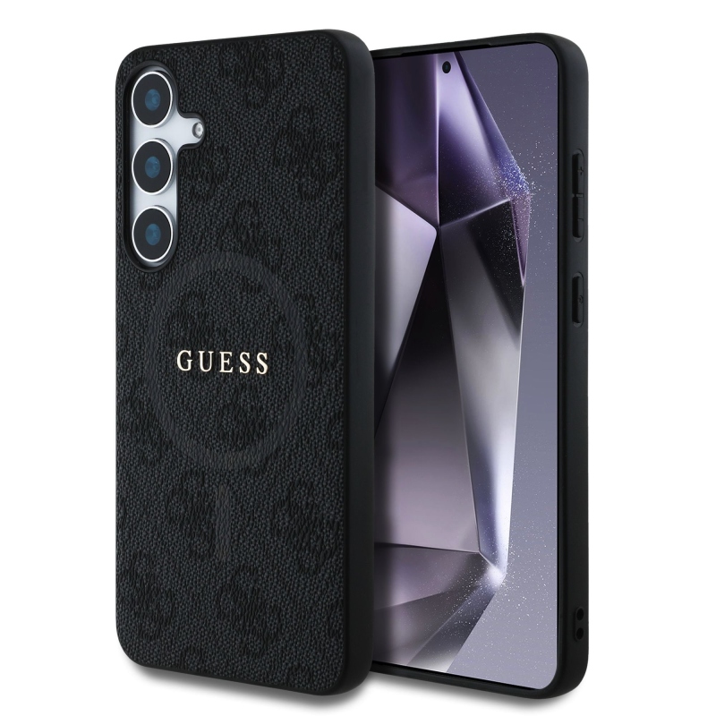 Guess PU Leather 4G Colored Ring MagSafe Zadný Kryt pre Samsung Galaxy S25 Black