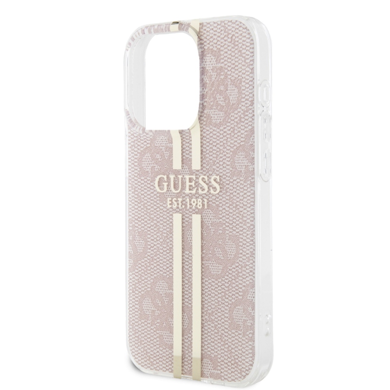 Guess IML 4G Gold Stripe Zadný Kryt pre iPhone 15 Pro Pink