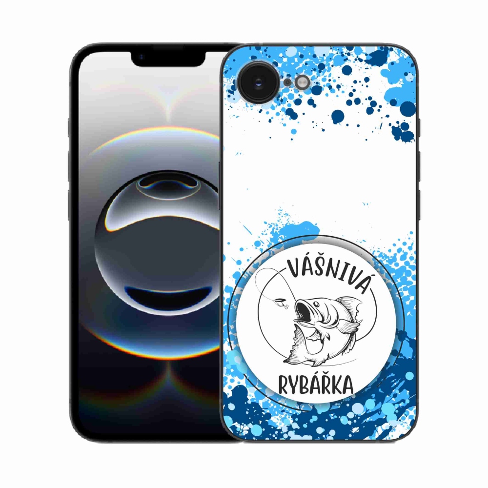 Gélový kryt mmCase na iPhone 16e - vášnivá rybárka biele pozadie