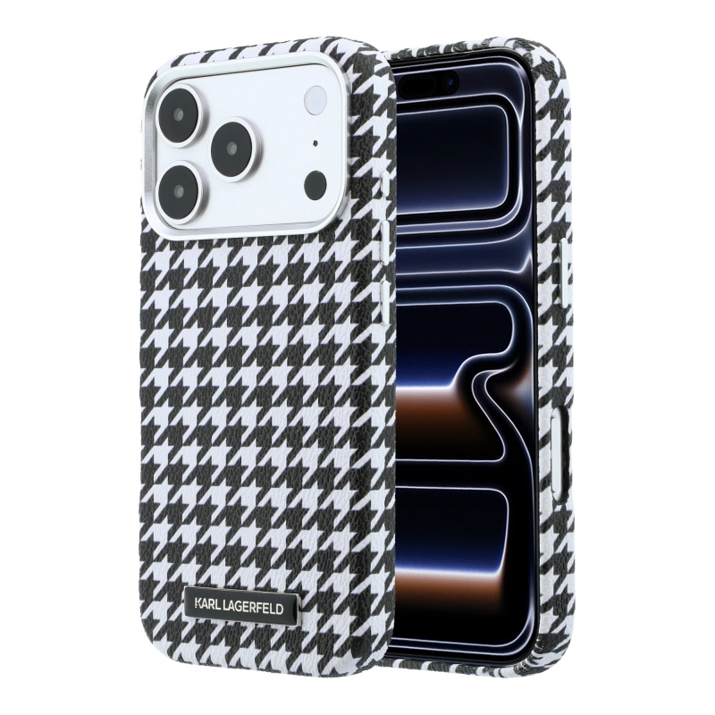 Karl Lagerfeld PU Houndstooth Resin Plate Zadný kryt MagSafe pre iPhone 17 Pro Black