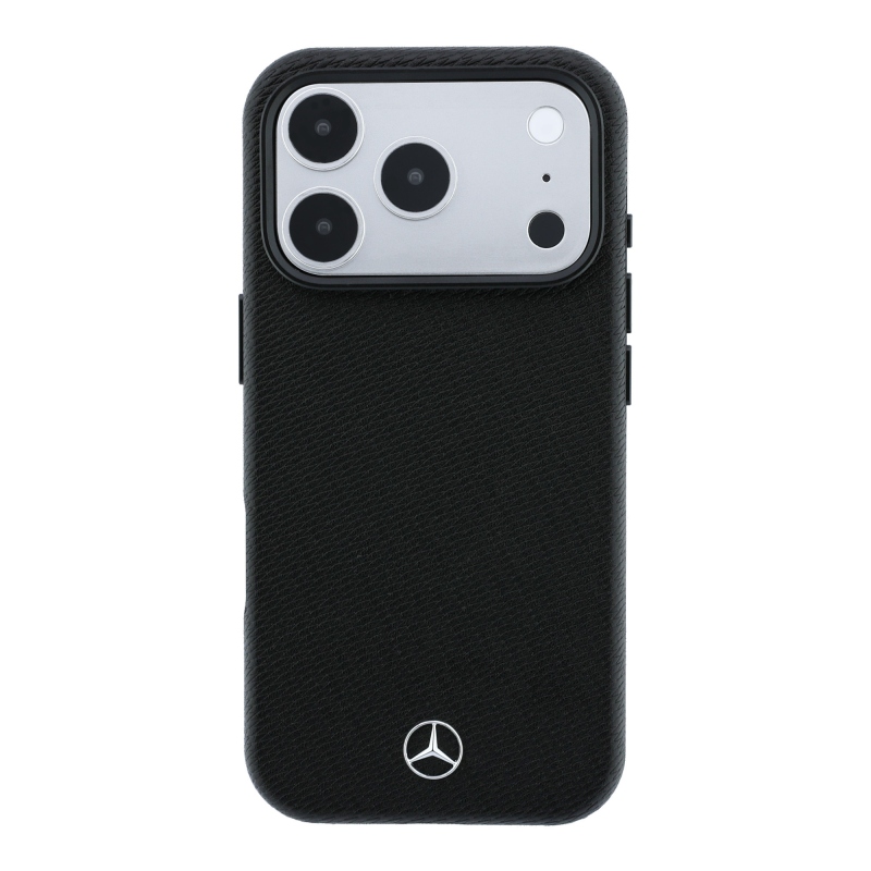 Mercedes PU koža a drevo, čiastočne obopínajúci zadný kryt s MagSafe pre iPhone 18 Pro, čierny
