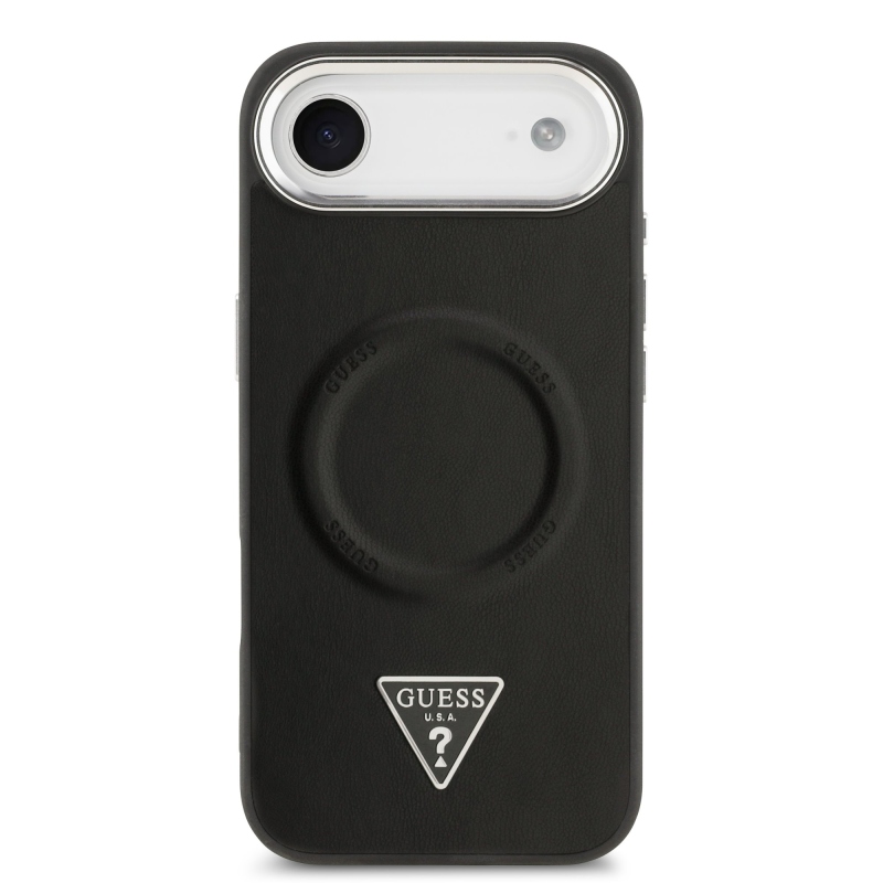 Guess PU kožený zadný kryt MagSafe s trojuholníkovým logom pre iPhone Air Black