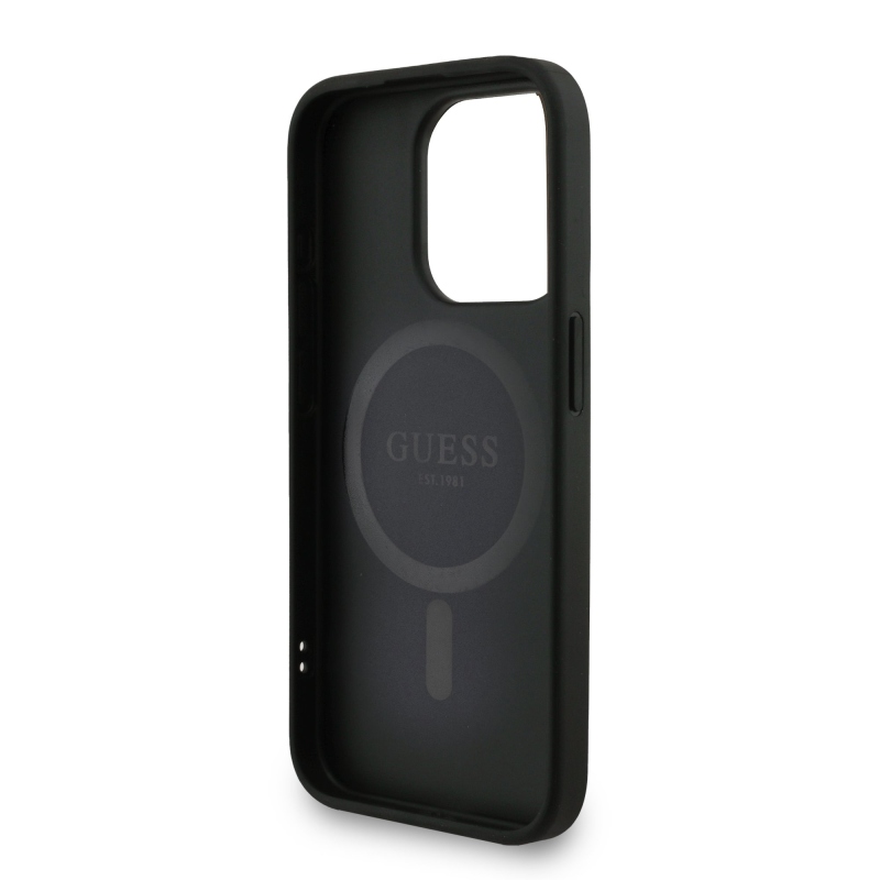 Guess PU Leather 4G Colored Ring Strap MagSafe Zadný Kryt pre iPhone 15 Pro Max Black
