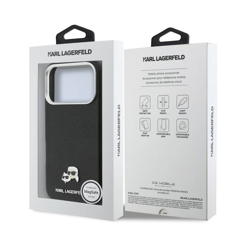 Karl Lagerfeld PU Karl and Choupette Heads Pins MagSafe zadný kryt pre iPhone 17 Pro Max Black