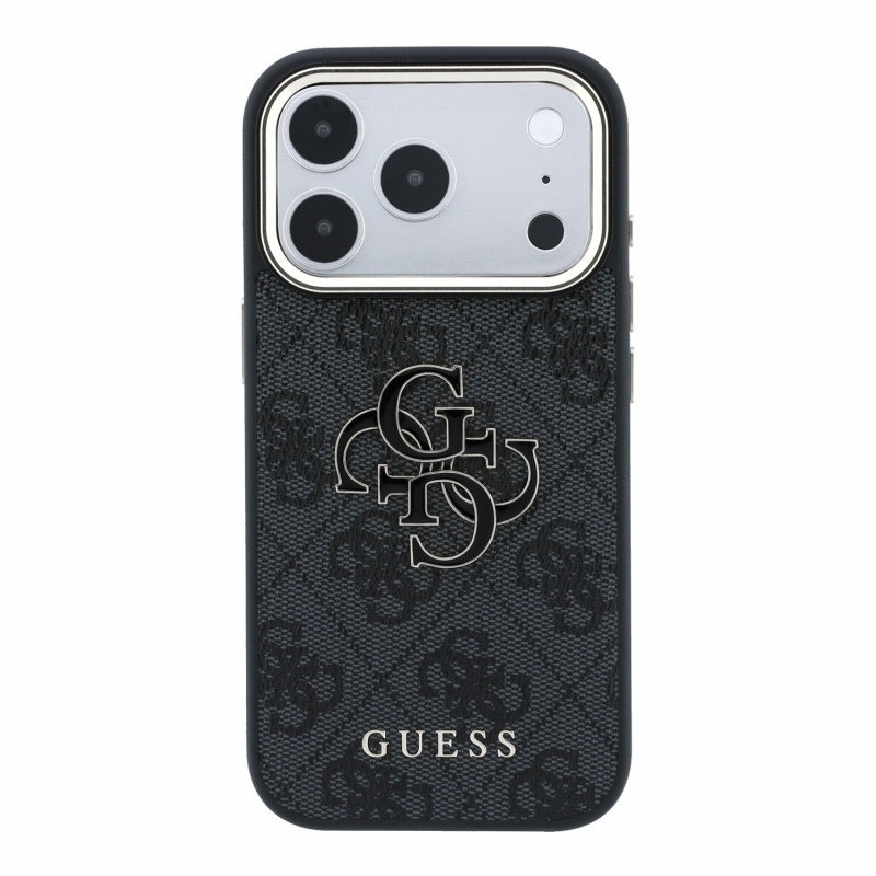 Guess PU 4G Resin Metal Logo – zadný kryt pre iPhone 18 Pro, čierny