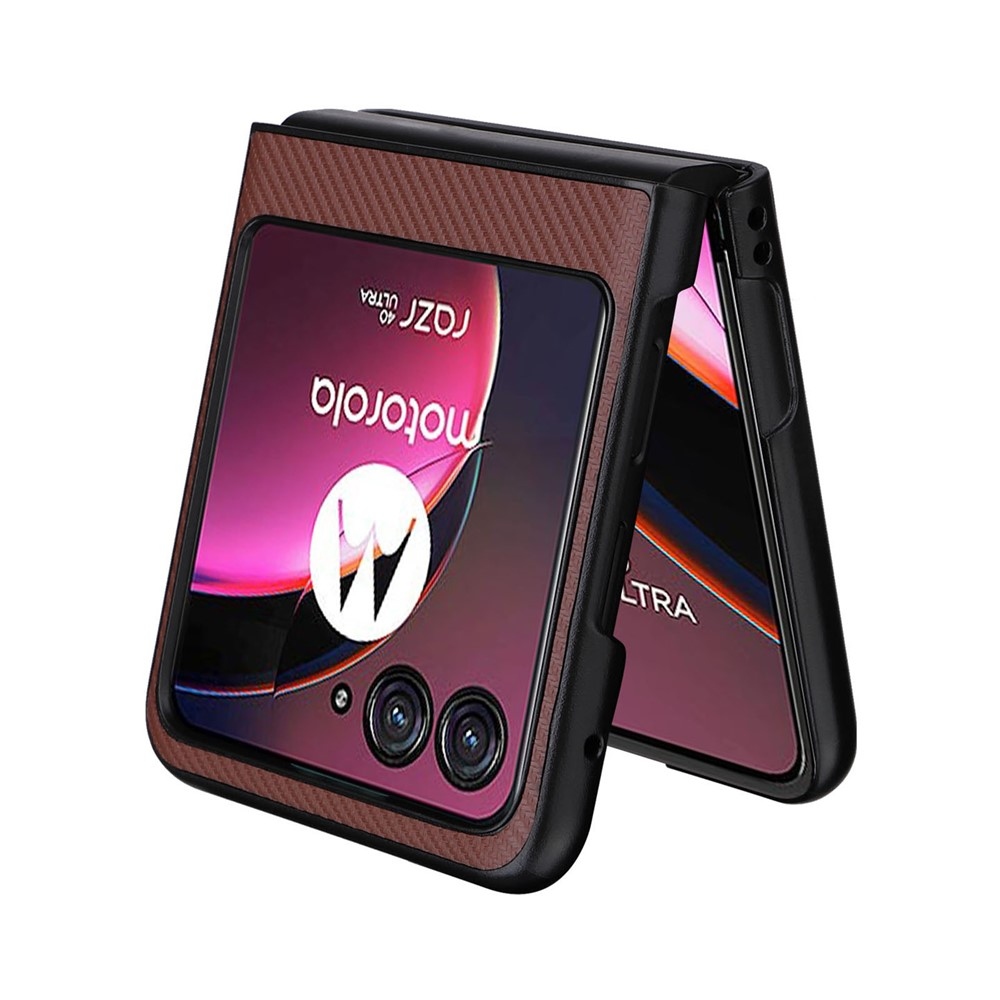 Textúry plastový kryt s umelou kožou na Motorola Razr 40 Ultra 5G - hnedý